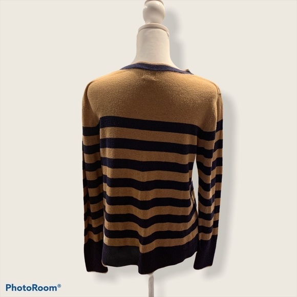a new day Scoop Neck Sweater Size Medium Tan/Navy Stripes - Picture 2 of 4